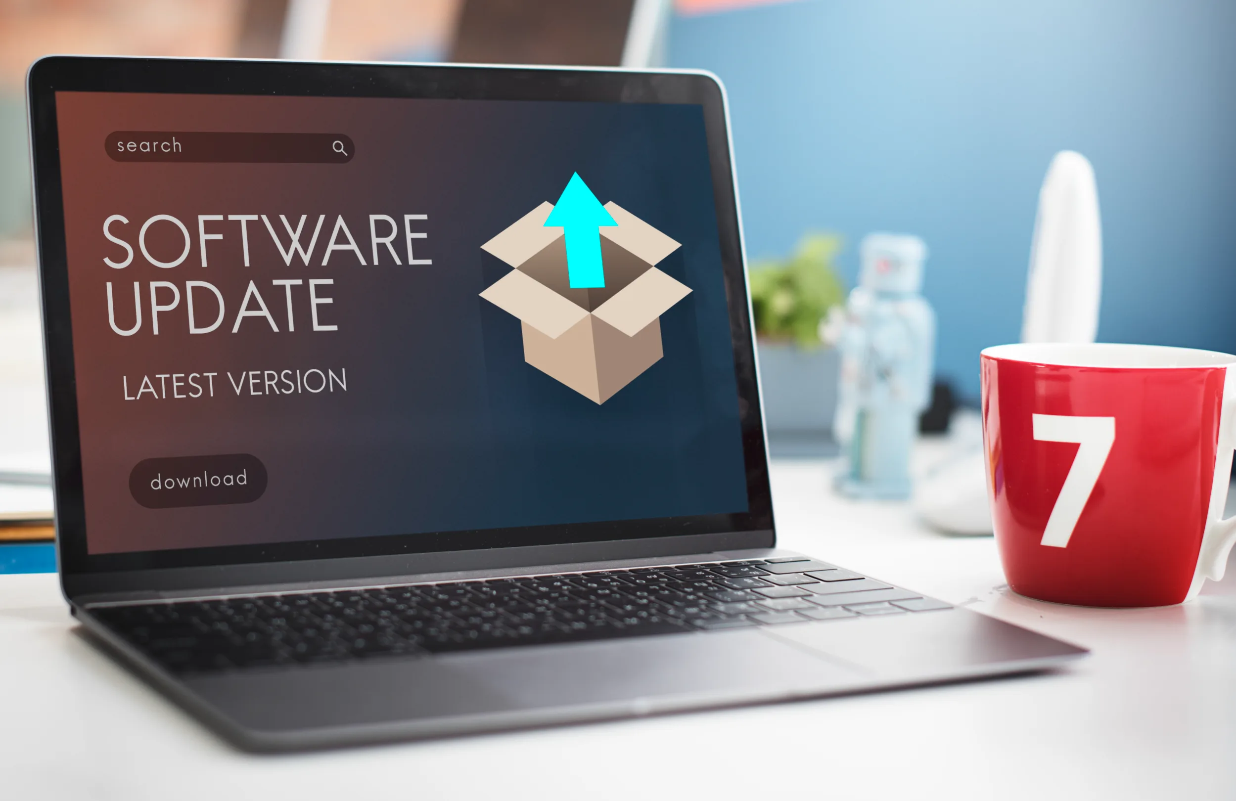 Software update displayed on a laptop